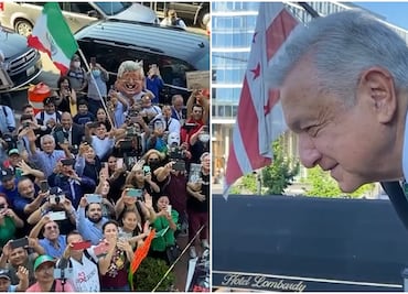 Decenas de mexicanos dan la bienvenida a AMLO en su hotel de Washington (VIDEO)