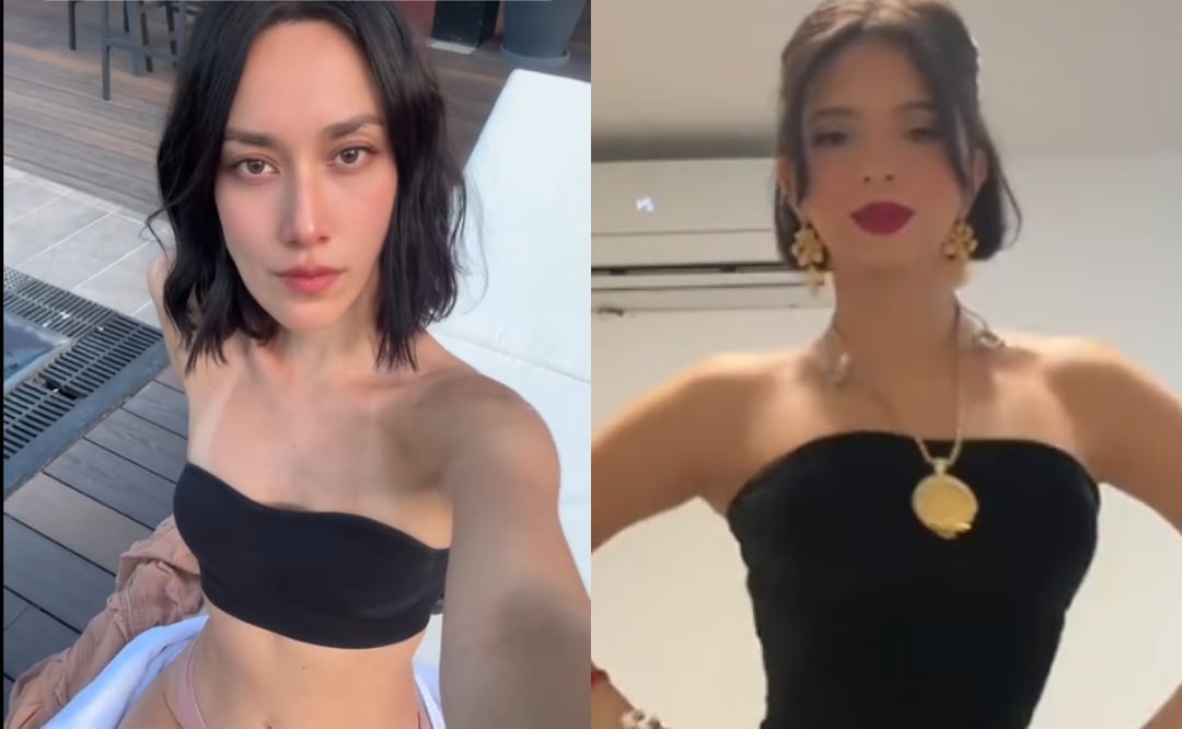 Violinista de Nodal roba miradas en bikini rojo mientras redes tunden a Ángela Aguilar por su estilo “aseñorado”. Foto: Tomada de TikTok @esmeralda.canape / @angelaaguilar_