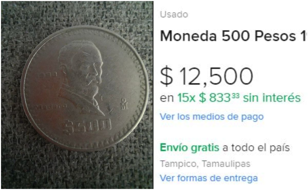 Moneda de $500 pesos de 1988. Foto: MercadoLibre / Captura