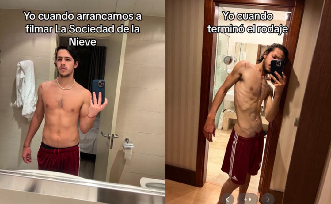 Los actores de La Sociedad de la Nieve bajaron entre 17 y 23 kilos para la película. Foto: Tiktok Simón Hempe