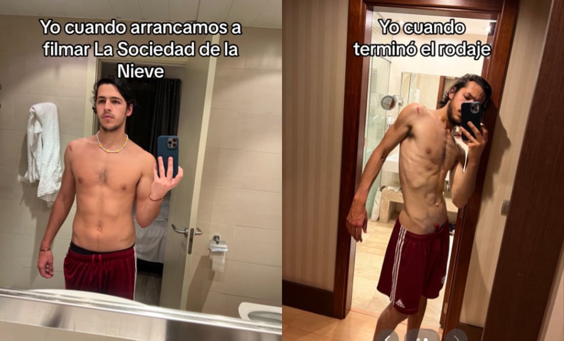 Los actores de La Sociedad de la Nieve bajaron entre 17 y 23 kilos para la película. Foto: Tiktok Simón Hempe