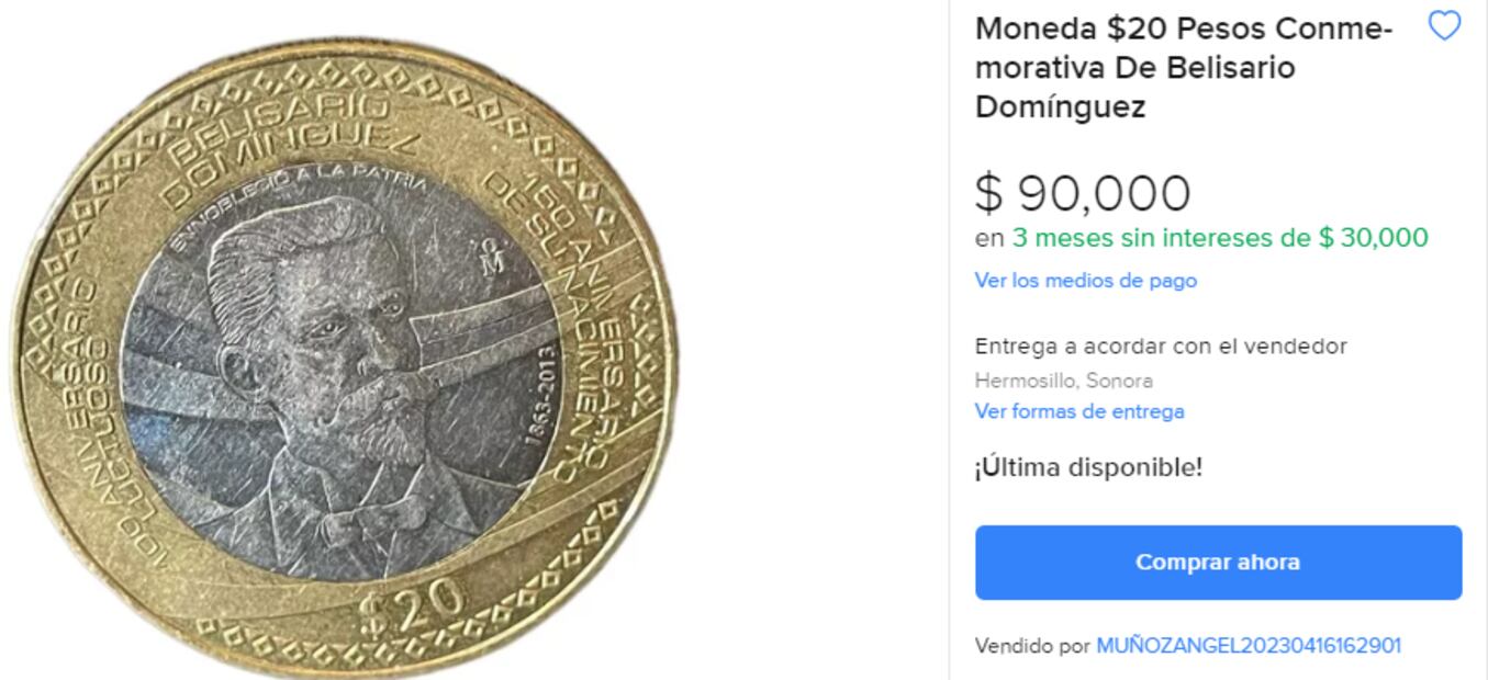La moneda conmemorativa de $20 pesos “más bella del mundo” que se vende hasta en $90 mil pesos. Foto: Casa de Moneda