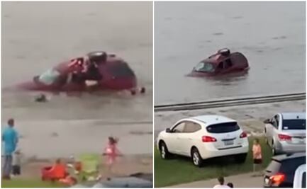 Video. Hombre salva a sus hijas de ahogarse mientras su camioneta se hunde