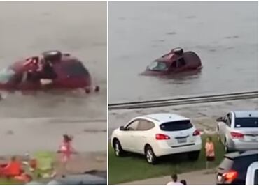 Video. Hombre salva a sus hijas de ahogarse mientras su camioneta se hunde
