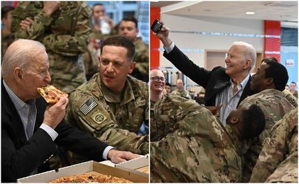 Biden come pizza con soldados estadounidenses en Polonia