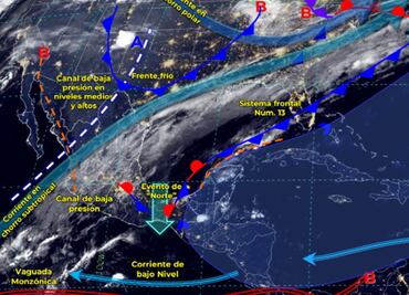 Frente Frío Núm. 13 traerá lluvias Intensas y evento de "Norte" a varias regiones de México (4 de diciembre)