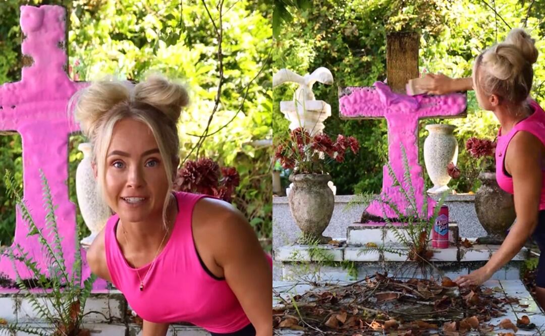 Influencer limpia tumbas abandonadas y es criticada por hacerlo sin permiso. Foto: Captura TikTok