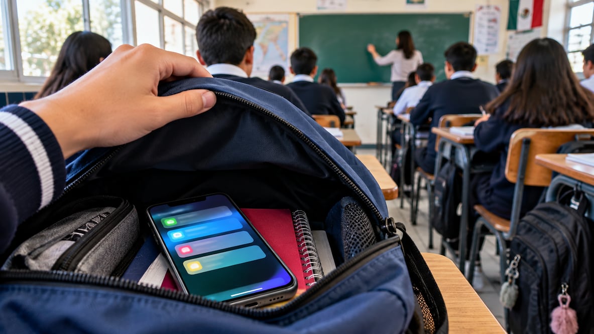 Celulares sí podrán entrar a las escuelas, pero deberán quedarse en la mochila. Esto se sabe. Foto IA