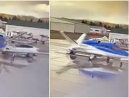 Video. Tesla sin conductor choca con millonario jet privado