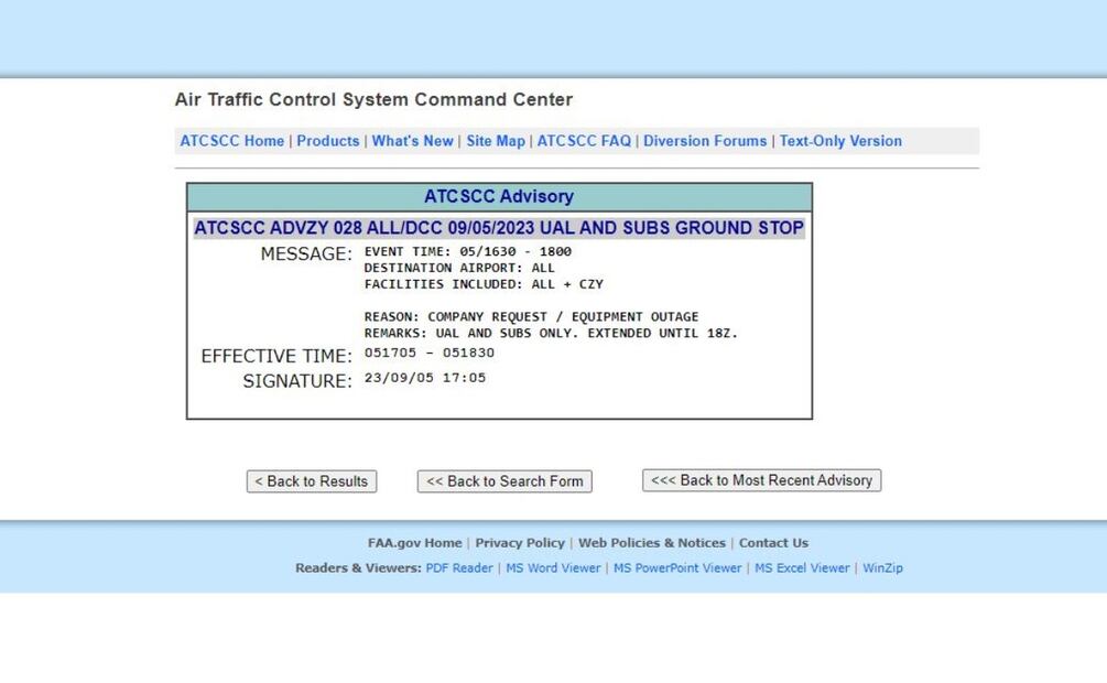 FAA emitió un aviso para suspender el despegue de los aviones de United Airlines en Estados Unidos. Foto: Captura de pantalla /FAA