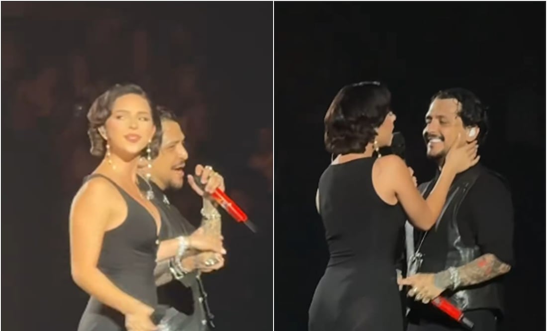 Dueto y beso en vivo: Nodal apaga rumores de coqueteo con otra mujer al cantar sólo para Ángela en Bogotá. Foto: Captura de pantalla / X