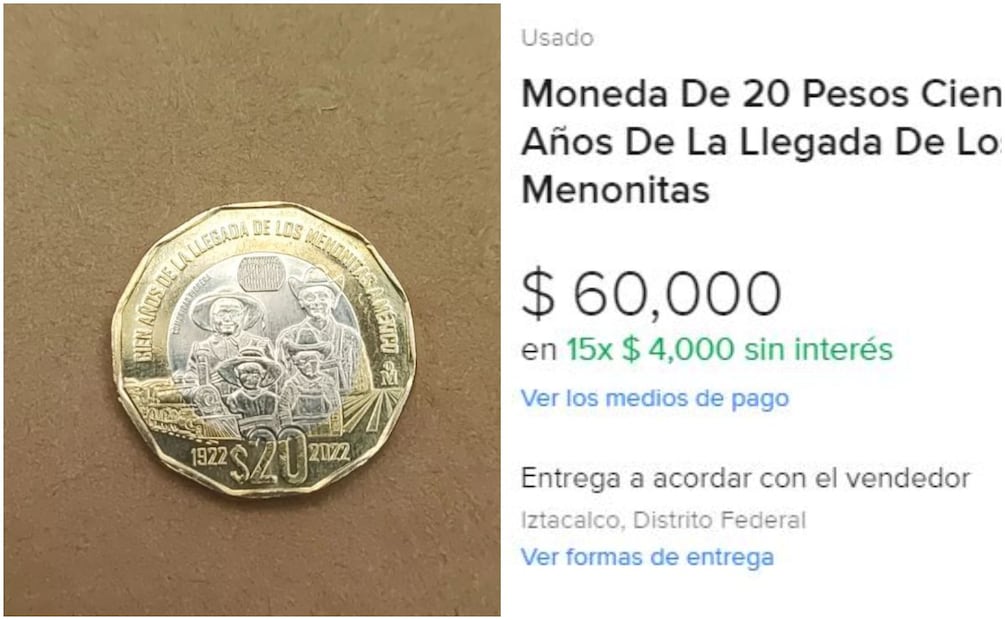 Moneda conmemorativa de $20 pesos. Foto: Captura / MercadoLibre