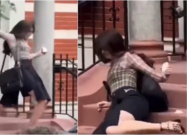 Tacones traicionan a Anne Hathaway en rodaje de “El diablo viste a la moda”: captan aparatosa caída y su reacción se hace viral. VIDEO