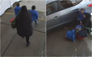 Sobreviven de milagro: conductora ebria embiste a madre y niños a fuera de un preescolar. VIDEO