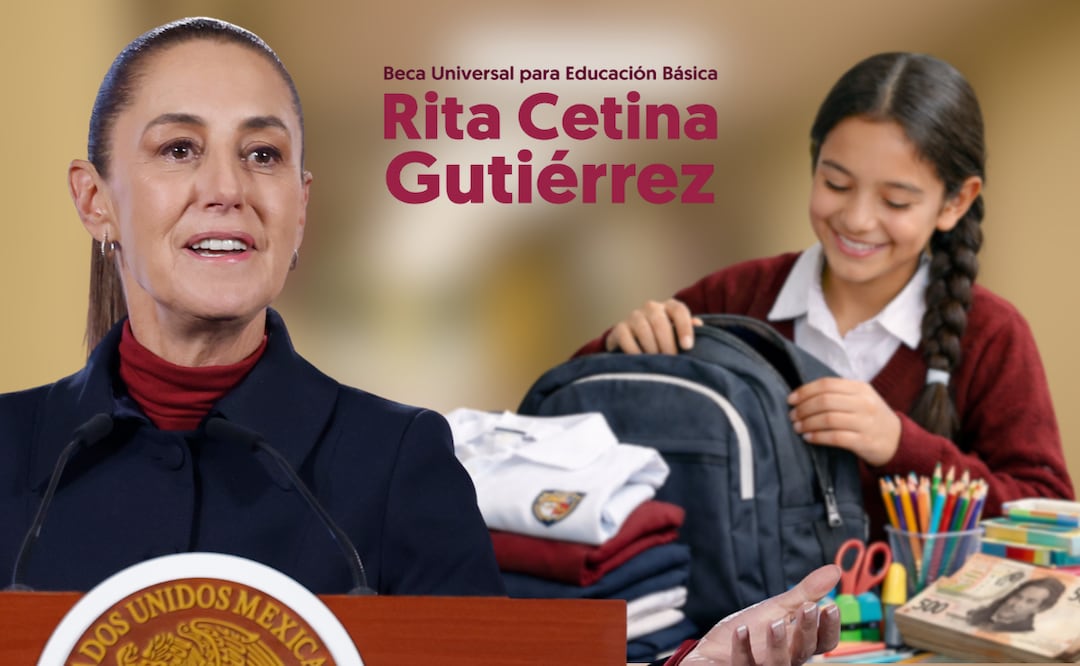 Beca Rita Cetina Sheinbaum anuncia apoyo EXTRA de $2,500 pesos para uniformes y útiles; quiénes lo reciben. Foto: EFE/Sáshenka Gutiérrez / Beca Rita Cetina / Canva