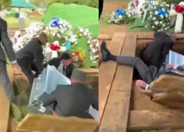 Tragedia en velorio de Filadelfia: Familiares quedan atrapados bajo el ataúd tras colapso de plataforma. VIDEO