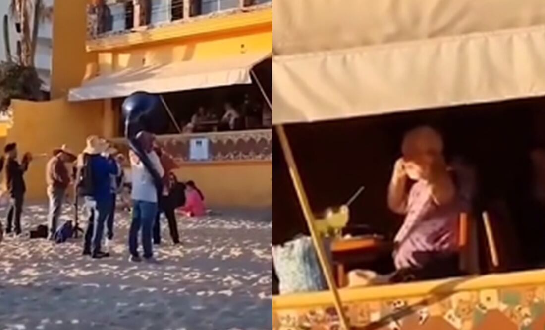 Extranjero se tapa los oídos y ‘corre’ a los músicos de banda en Mazatlán. Foto: Captura TikTok