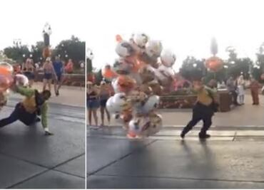 Video. Vendedor de globos lucha contra fuerte viento en Disney World