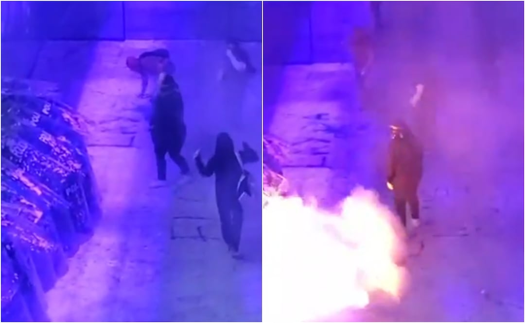 Mujer encapuchada prende fuego a policías en marcha del 8M: ¿cuántos años podría ir a prisión?. Foto: Captura de pantalla / X