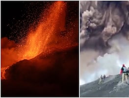Furia del Etna pierde fuerza, pero sigue expulsando ceniza. Así sorprendió a turistas. VIDEO
