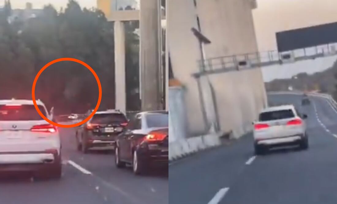 Auto de lujo impaciente se abre paso con disparo al aire en México-Toluca. FOTO: Captura de Video