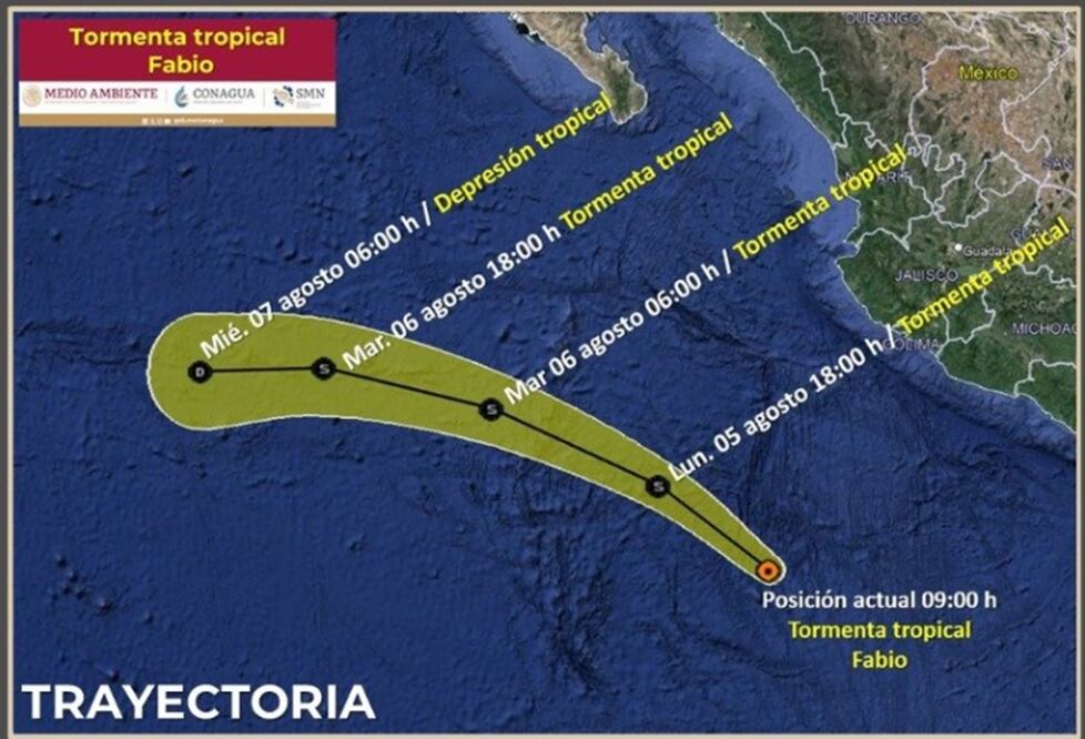 Tormenta tropical Fabio se forma en el Pacífico; alertan de fuertes lluvias en estos estados. MAPA. Foto @conagua_clima