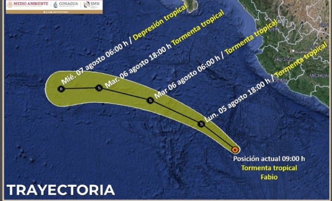 Tormenta tropical Fabio se forma en el Pacífico; alertan de fuertes lluvias en estos estados. MAPA. Foto @conagua_clima
