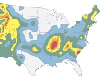 Mapa: Entidades de EU en zonas de mayor riesgo sísmico
