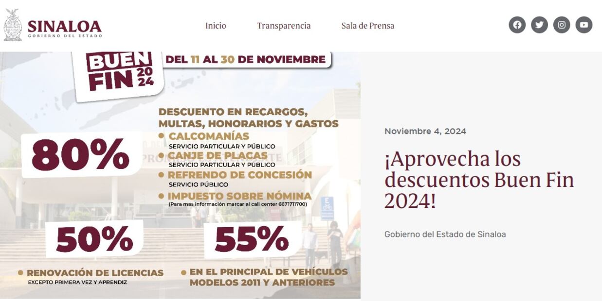 Buen Fin 2024 descuento licencia de conducir. Foto: Gobierno de Sinaloa