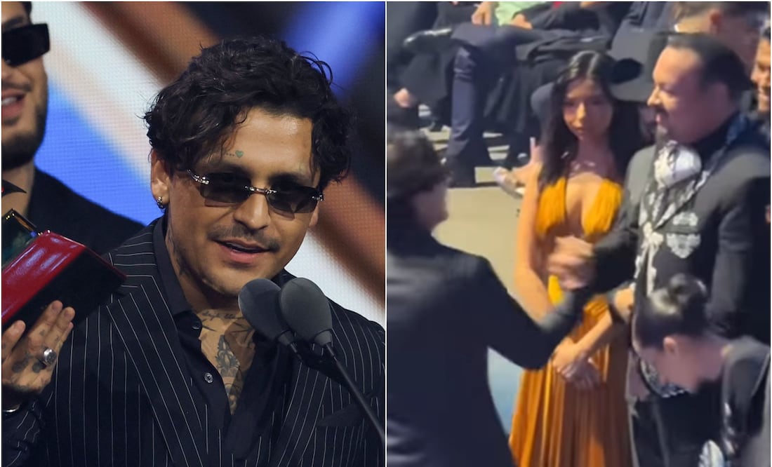 Christian Nodal gana el Grammy al suegro y su desaire a Ángela Aguilar enciende las redes: ‘La dejó en ridículo’. Foto: AFP /Captura de pantalla X