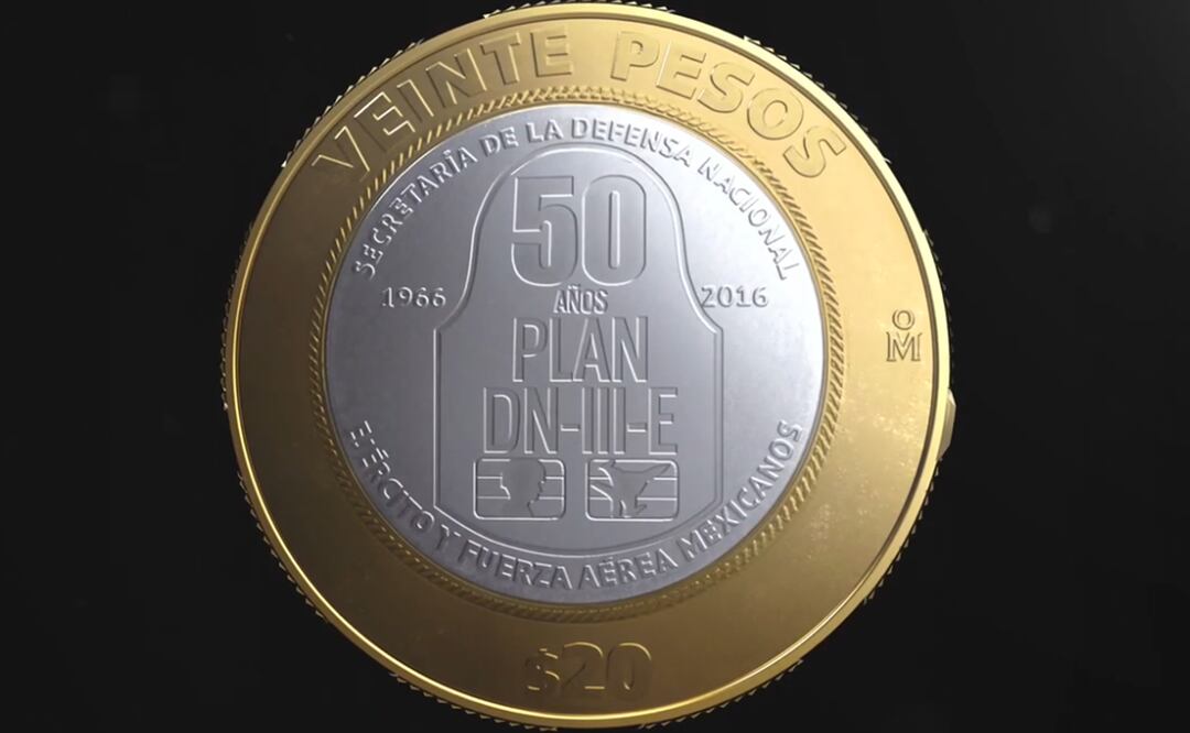 La moneda conmemorativa del Plan DN-III-E de 20 pesos que se vende por ¡50 millones de pesos! Foto: Banco de México