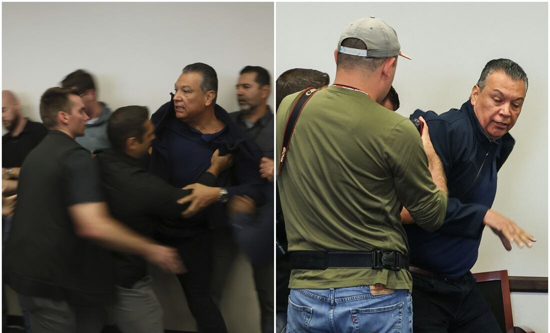 Senador por California removido a empujones de conferencia del Gobierno Trump por redadas (AP Photo/Etienne Laurent)