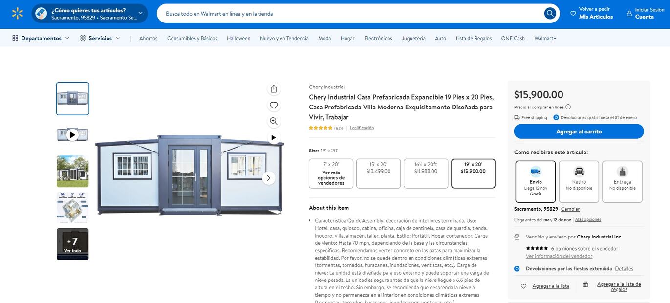 Walmart vende casa prefabricada con sala, comedor y hasta cocina por $15,900 dólares. Foto: Walmart US