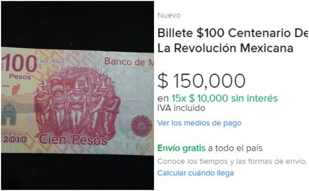 Billete conmemorativo de la Revolución mexicana. Foto: Captura / MercadoLibre