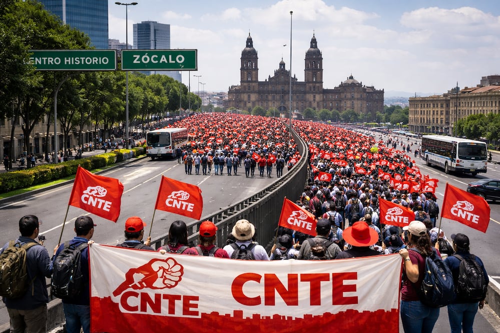 CNTE alista manifestación rumbo al Zócalo de la CDMX; reportan cortes viales. Foto: IA