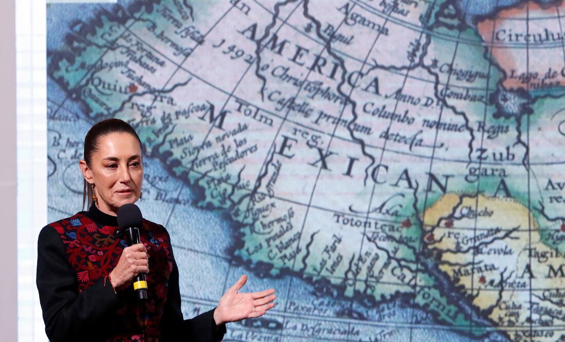 Sheinbaum amenaza con demandar a Google por cambiar el nombre al golfo de Méxicop. EFE/ Mario Guzmán