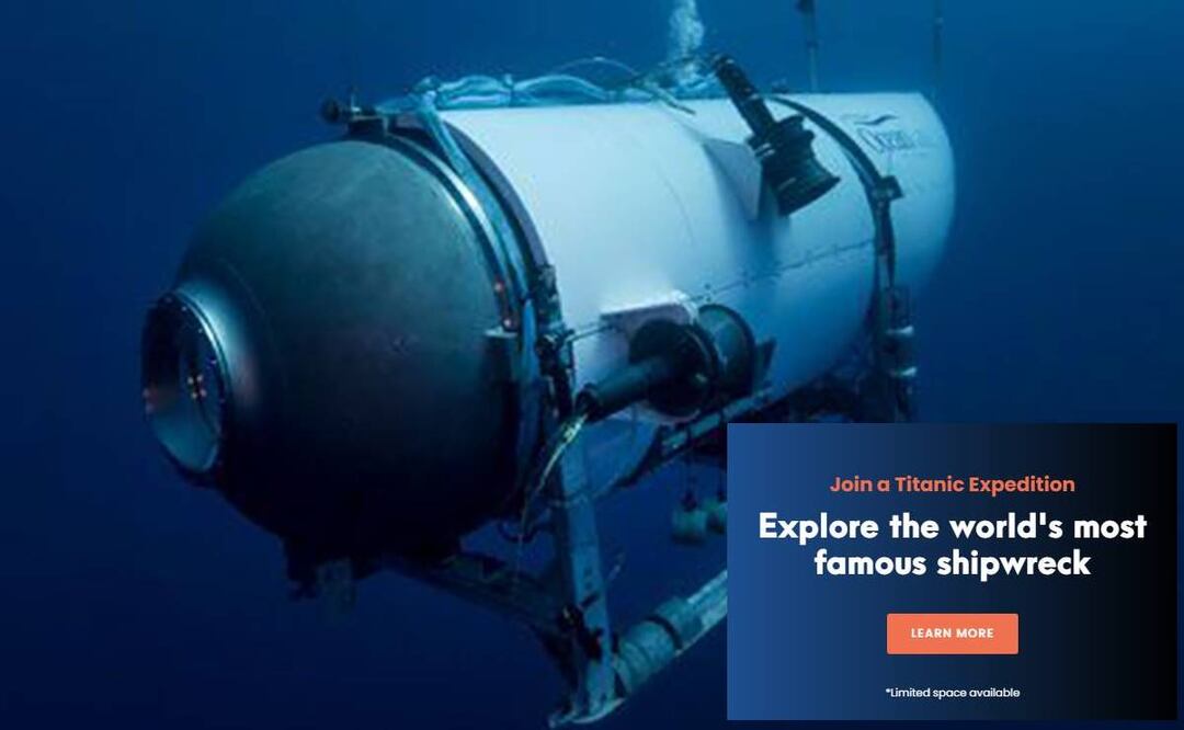 El anuncio del tour en el sumergible hacia el Titanic sigue disponible en su sitio web. Foto: AP