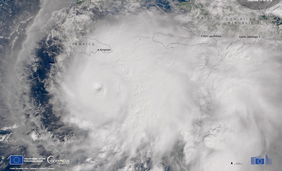 Huracán Melissa alcanza categoría 5 y se une a la lista de los más destructivos de todos los tiempos. EFE/ Unión Europea, Imágenes De Sentinel-3 De Copernicus