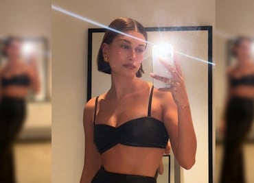 Hailey Bieber deslumbra con Hailey Bieber negro en glamorosa sesión junto a la piscina