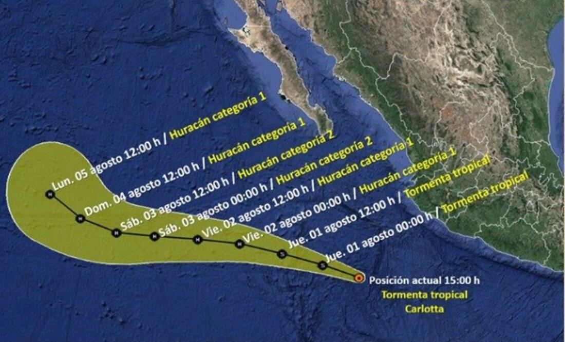 SMN alerta sobre tormenta tropical Carlotta: fuertes vientos y lluvias en Jalisco, Colima y Michoacán