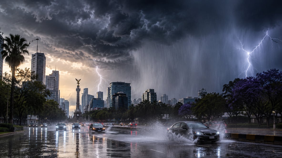 Lluvias fuertes en CDMX y Edomex de 13:00 a 22:00 horas, con actividad eléctrica y posible caída de granizo. Foto IA