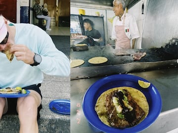 Piloto de la Fórmula 1 disfruta tacos de El Califa de León, con estrella Michelin, en la banqueta. FOTOS