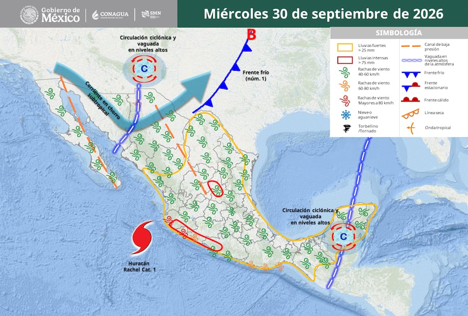 Frente frío 1 entra a México: ¿qué estados tendrán lluvias fuertes y muy fuertes? Foto: SMN