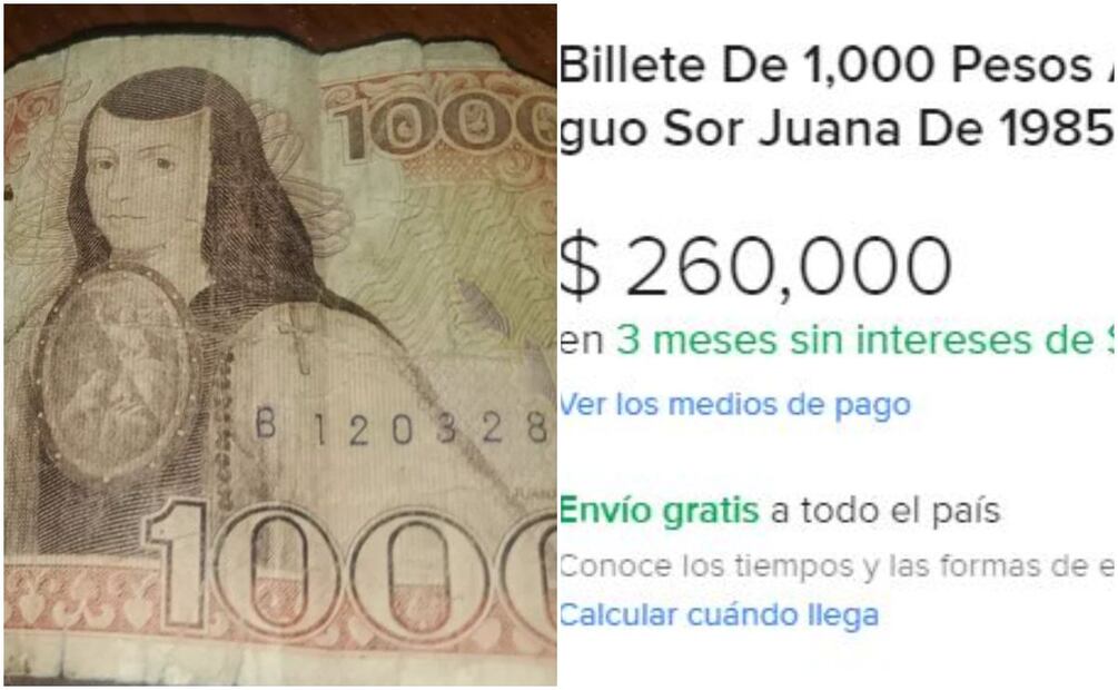 Billete de Sor Juana Inés de la Cruz. Foto: Captura / Mercado Libre