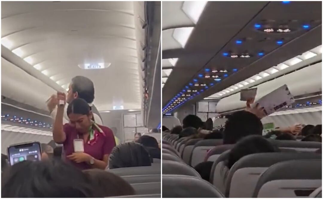 Los asistentes de vuelo de Volaris tuvieron que luchar contra los mosquitos con repelente. Foto tomada de video