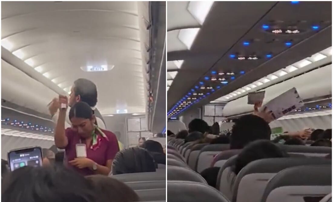 Los asistentes de vuelo de Volaris tuvieron que luchar contra los mosquitos con repelente. Foto tomada de video