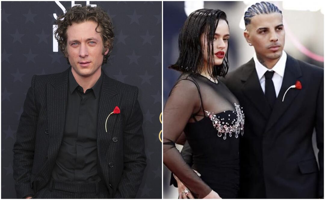 Jeremy Allen White le copia a Raw Alejandro y usa lujoso broche rojo alusivo a Rosalía en los Critic’s Choice. Foto: AP