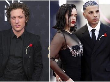 Jeremy Allen White le copia a Rauw Alejandro y usa lujoso broche rojo alusivo a Rosalía en los Critic’s Choice Awards