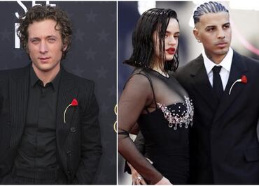 Jeremy Allen White le copia a Rauw Alejandro y usa lujoso broche rojo alusivo a Rosalía en los Critic’s Choice Awards
