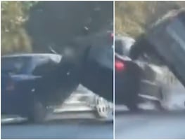 Camioneta vuelca en autopista en impactante accidente que terminó con amenaza con cuchillo